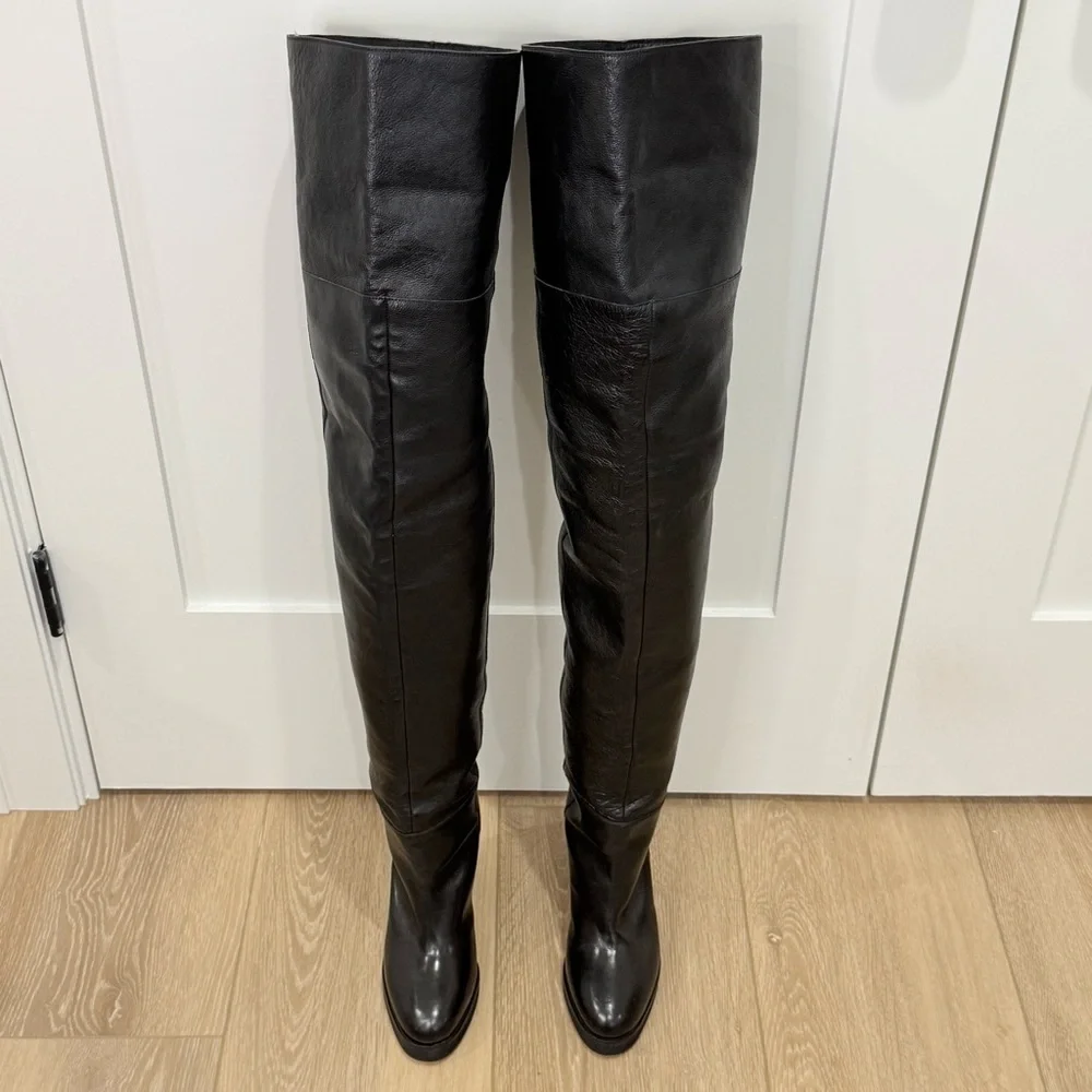 Isabel Marant Lurna Over The Knee Boots Black Leather Size 37/7 Party City Chic